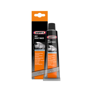 A tube of grey gasket maker and its box